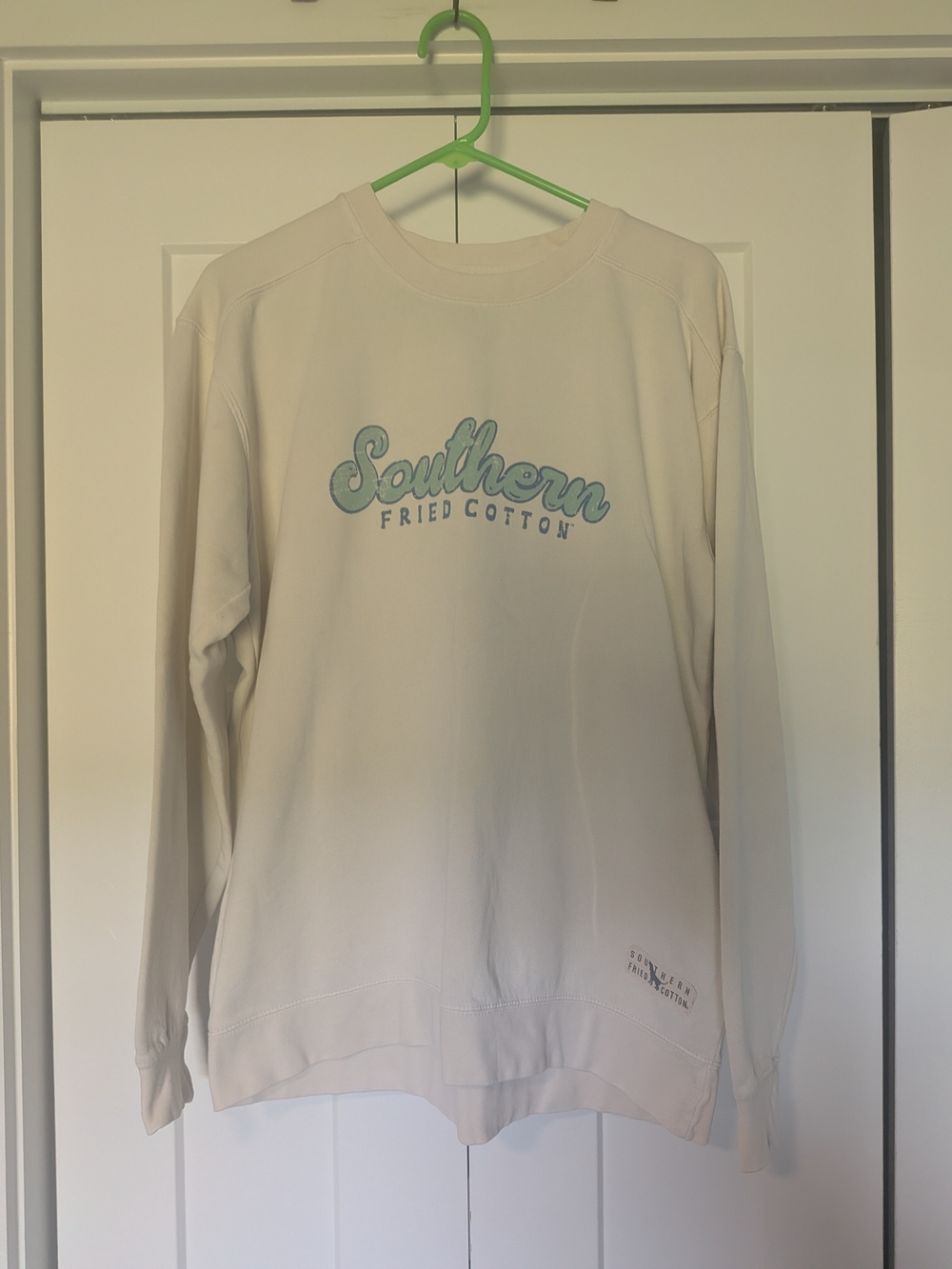 Southern Fried Cotton Sweatshirt Adult Large Off White Long Sleeves Pullover